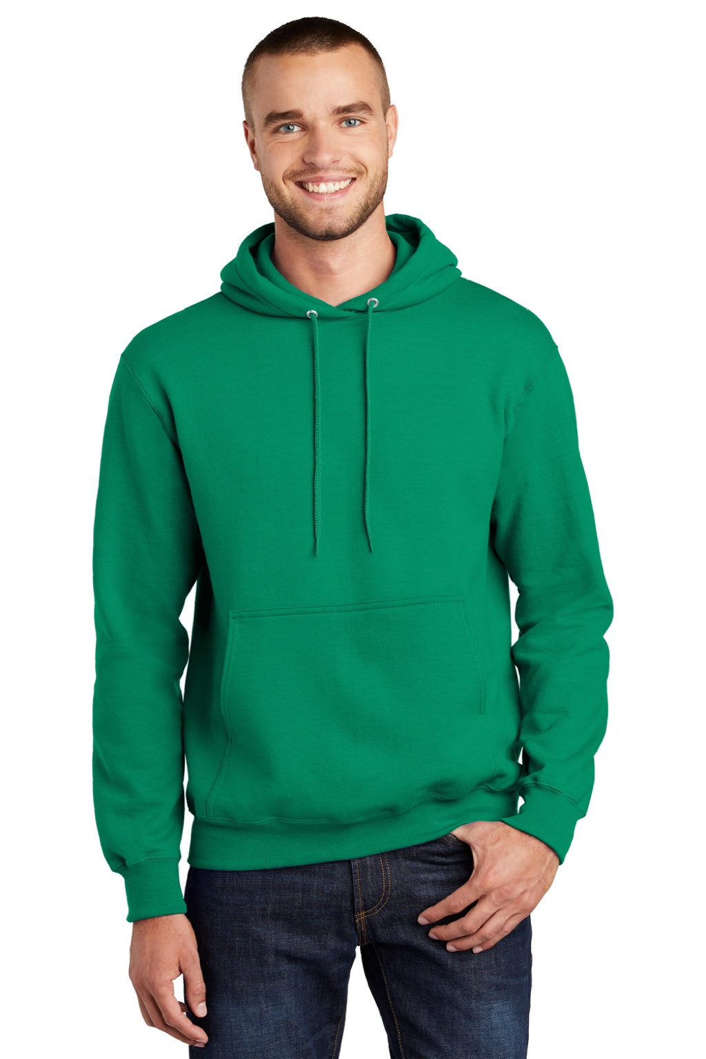 Port Company Mens Essential Pill Resistant Fleece Hooded Sweatshirt Hoodie w/ Pouch Pocket Kelly Green
