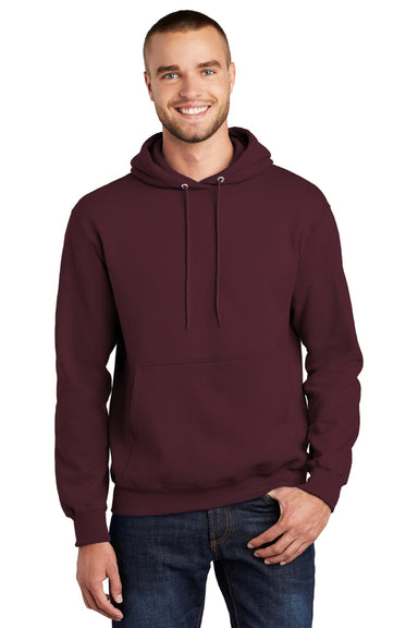 Port & Company PC90H/PC90HT Mens Essential Pill Resistant Fleece Hooded Sweatshirt Hoodie w/ Pouch Pocket Maroon Model Front