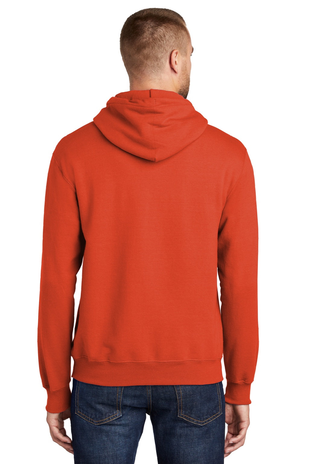 Port & Company PC90H/PC90HT Mens Essential Pill Resistant Fleece Hooded Sweatshirt Hoodie w/ Pouch Pocket Orange Model Back