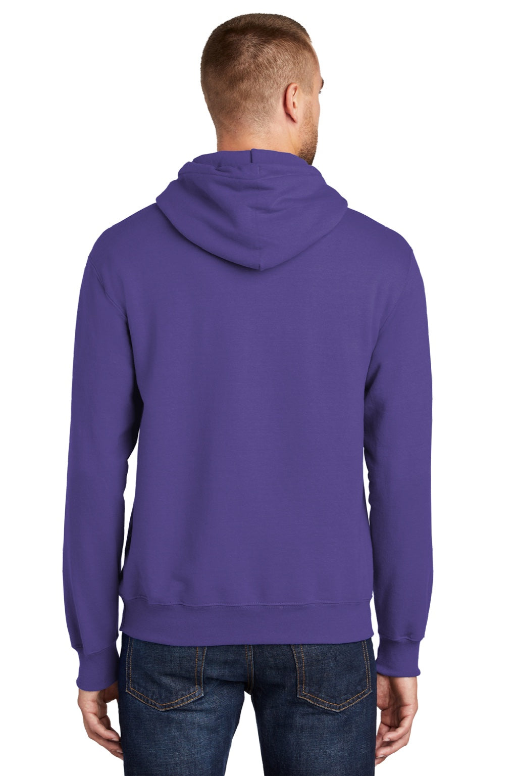 Port & Company PC90H/PC90HT Mens Essential Pill Resistant Fleece Hooded Sweatshirt Hoodie w/ Pouch Pocket Purple Model Back