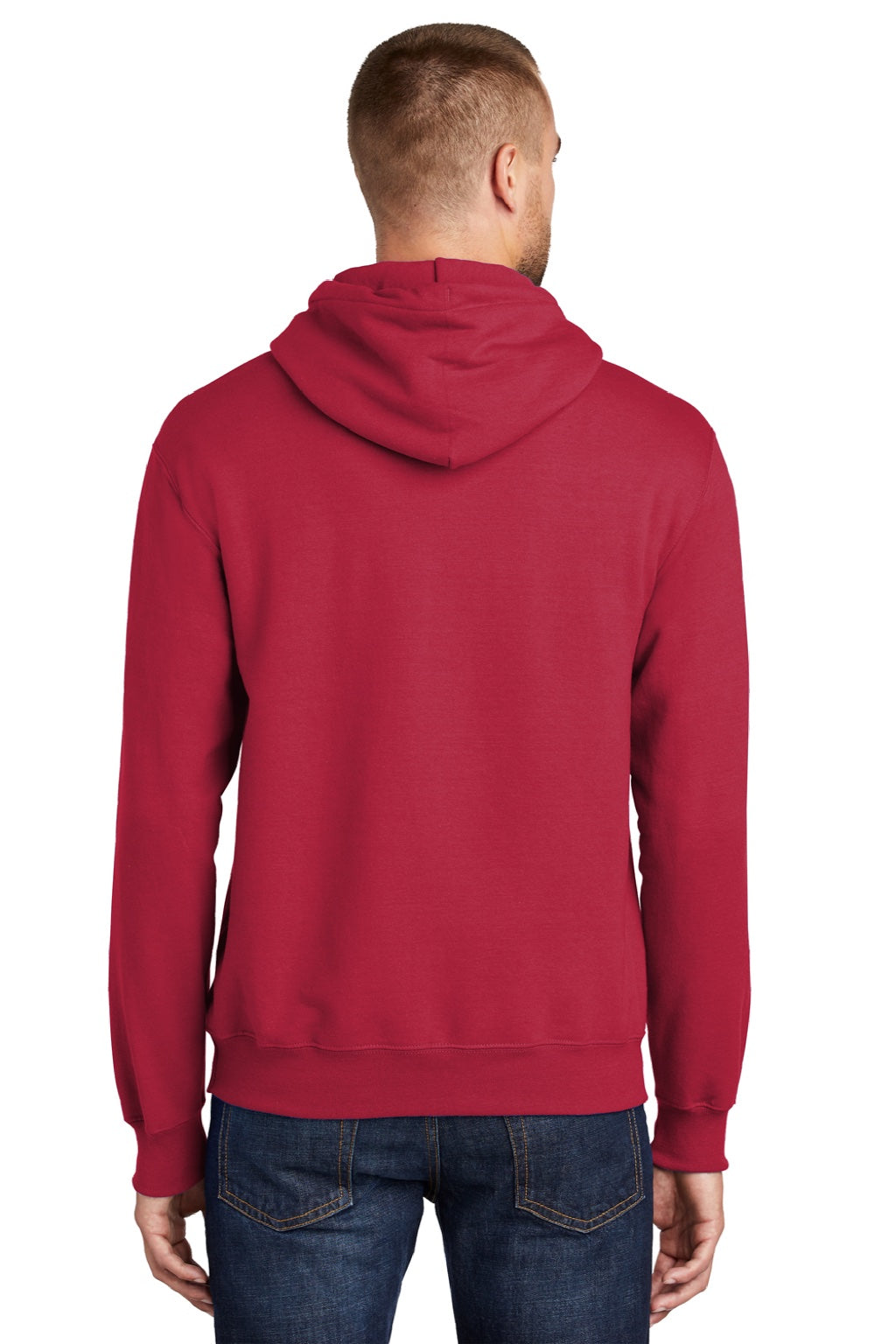 Port & Company PC90H/PC90HT Mens Essential Pill Resistant Fleece Hooded Sweatshirt Hoodie w/ Pouch Pocket Red Model Back