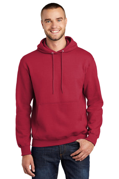 Port & Company PC90H/PC90HT Mens Essential Pill Resistant Fleece Hooded Sweatshirt Hoodie w/ Pouch Pocket Red Model Front
