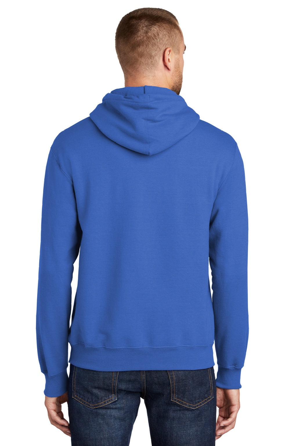Port & Company PC90H/PC90HT Mens Essential Pill Resistant Fleece Hooded Sweatshirt Hoodie w/ Pouch Pocket Royal Blue Model Back