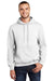 Port & Company PC90H/PC90HT Mens Essential Pill Resistant Fleece Hooded Sweatshirt Hoodie w/ Pouch Pocket White Model Front