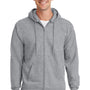 Port & Company Mens Essential Pill Resistant Fleece Full Zip Hooded Sweatshirt Hoodie w/ Pockets - Heather Grey