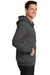 Port & Company PC90ZH/PC90ZHT Mens Essential Pill Resistant Fleece Full Zip Hooded Sweatshirt Hoodie w/ Pockets Charcoal Grey Model Side