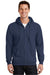 Port & Company PC90ZH/PC90ZHT Mens Essential Pill Resistant Fleece Full Zip Hooded Sweatshirt Hoodie w/ Pockets Navy Blue Model Front