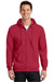 Port & Company PC90ZH/PC90ZHT Mens Essential Pill Resistant Fleece Full Zip Hooded Sweatshirt Hoodie w/ Pockets Red Model Front