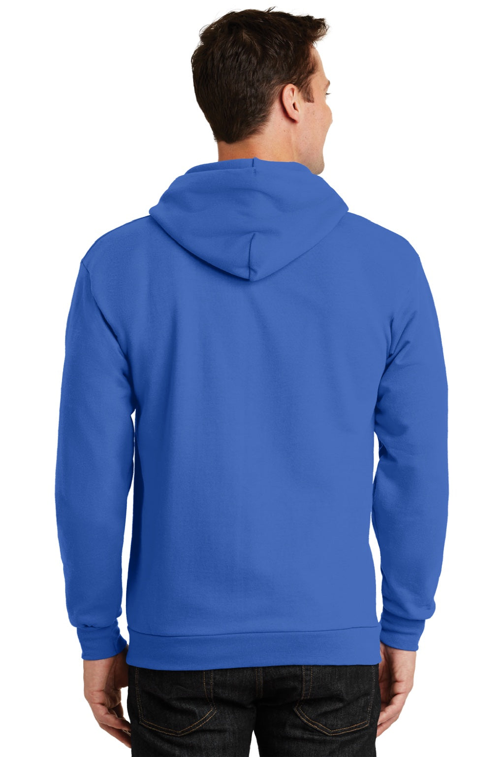 Port & Company PC90ZH/PC90ZHT Mens Essential Pill Resistant Fleece Full Zip Hooded Sweatshirt Hoodie w/ Pockets Royal Blue Model Back