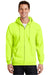 Port & Company PC90ZH/PC90ZHT Mens Essential Pill Resistant Fleece Full Zip Hooded Sweatshirt Hoodie w/ Pockets Safety Green Model Front