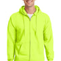 Port & Company Mens Essential Pill Resistant Fleece Full Zip Hooded Sweatshirt Hoodie w/ Pockets - Safety Green