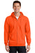 Port & Company PC90ZH/PC90ZHT Mens Essential Pill Resistant Fleece Full Zip Hooded Sweatshirt Hoodie w/ Pockets Safety Orange Model Front