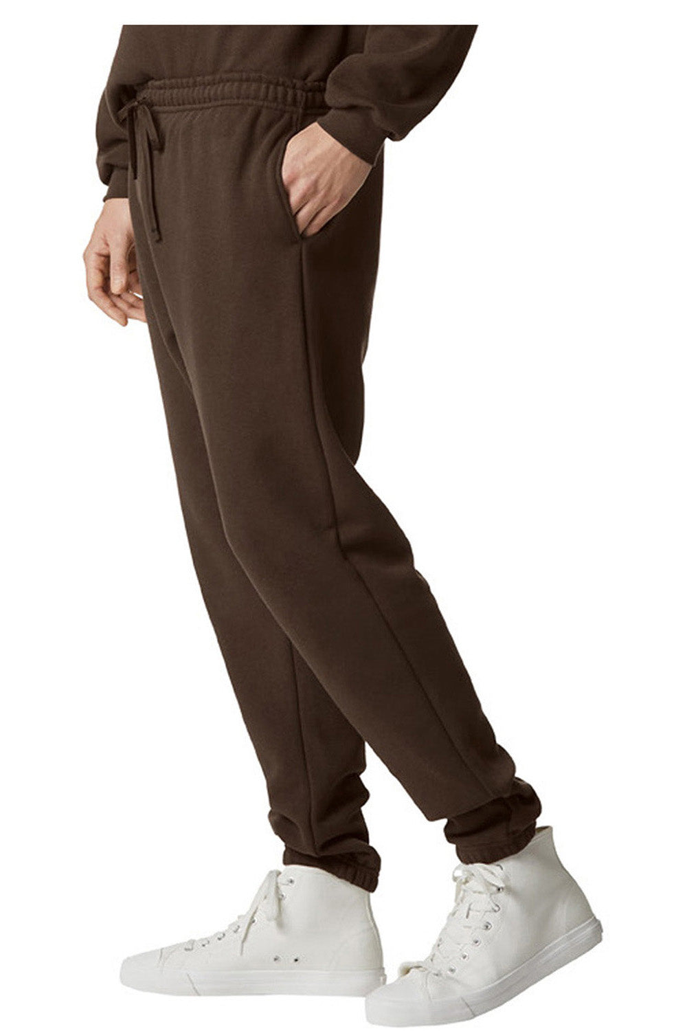 American Apparel RF491 Mens ReFlex Fleece Sweatpants w/ Pockets Brown Model Side