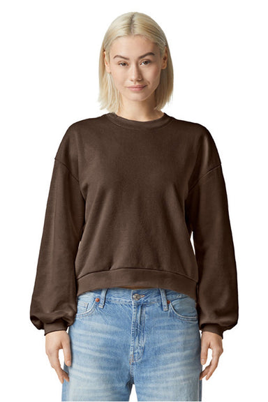 American Apparel RF494 Womens ReFlex Fleece Crewneck Sweatshirt Brown Model Front