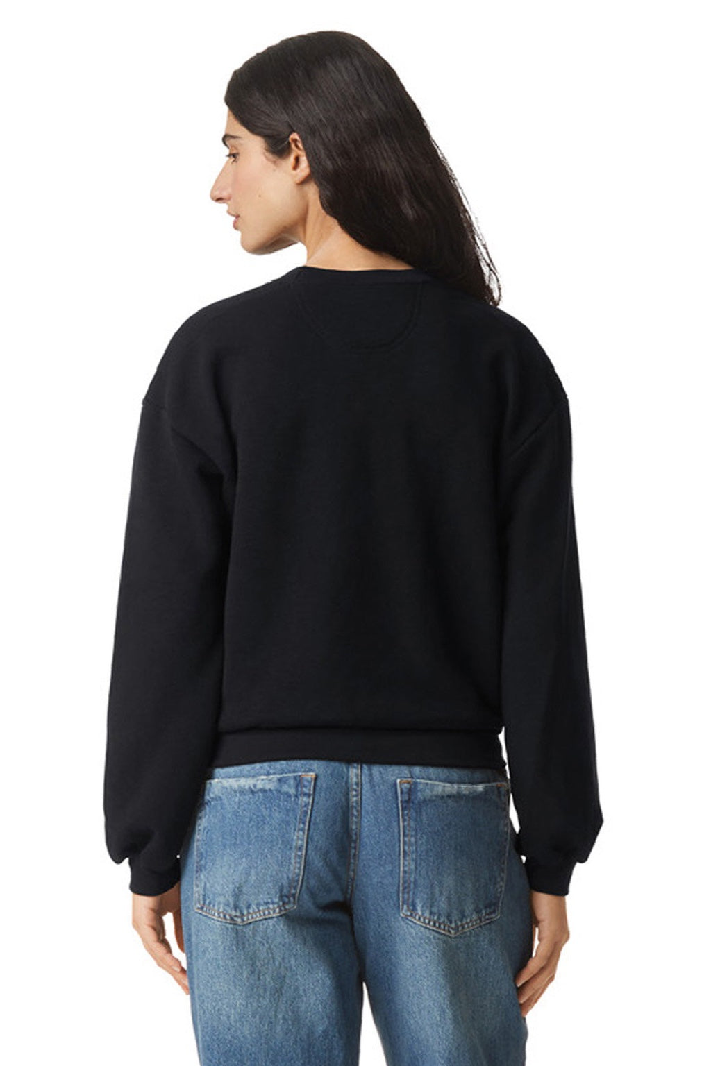 American Apparel RF494 Womens ReFlex Fleece Crewneck Sweatshirt Black Model Back