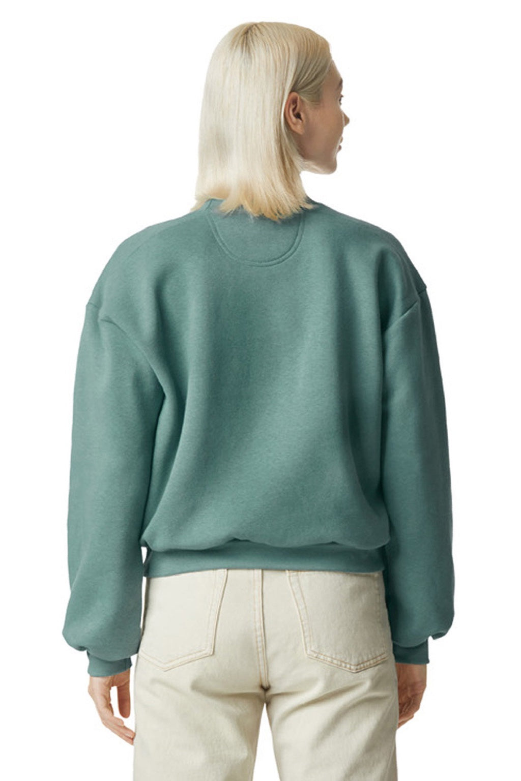 American Apparel RF494 Womens ReFlex Fleece Crewneck Sweatshirt Arctic Green Model Back