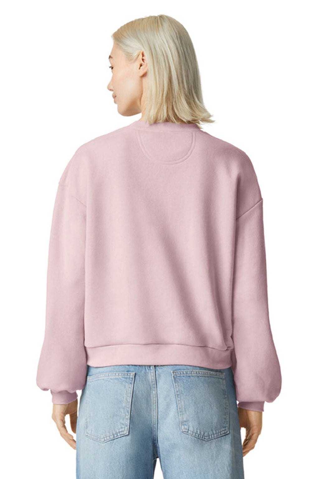 American Apparel RF494 Womens ReFlex Fleece Crewneck Sweatshirt Blush Pink Model Back