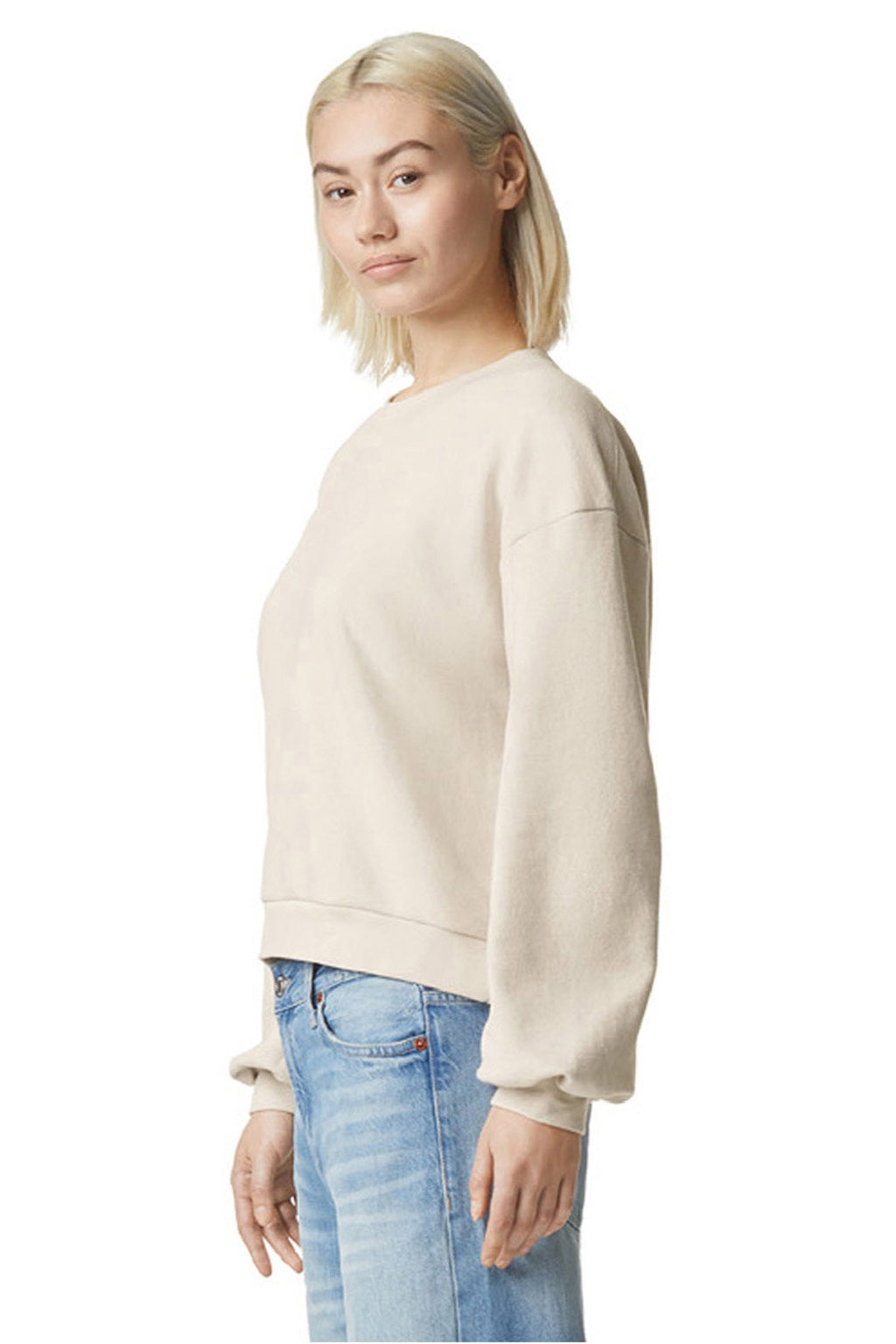 American Apparel RF494 Womens ReFlex Fleece Crewneck Sweatshirt Bone Model Side
