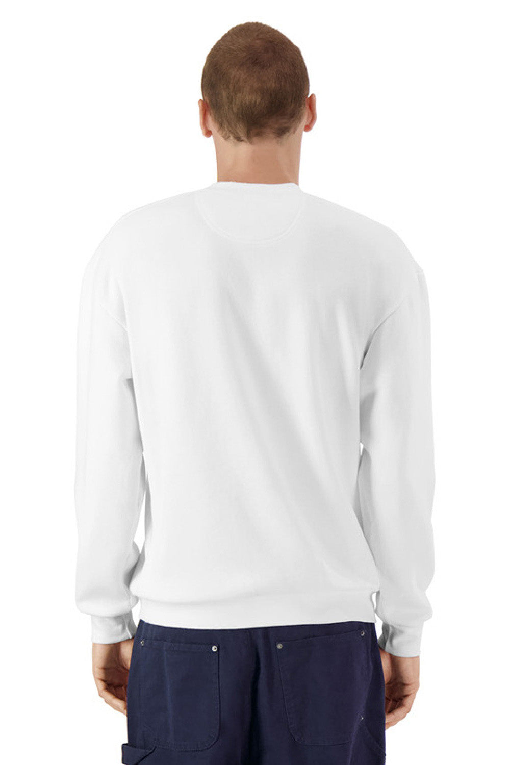 American Apparel RF496 Mens ReFlex Fleece Crewneck Sweatshirt White Model Back