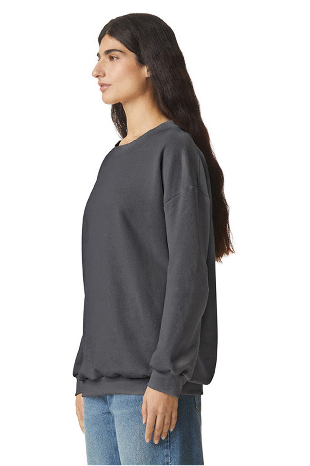 American Apparel RF496 Mens ReFlex Fleece Crewneck Sweatshirt Asphalt Grey Model Side