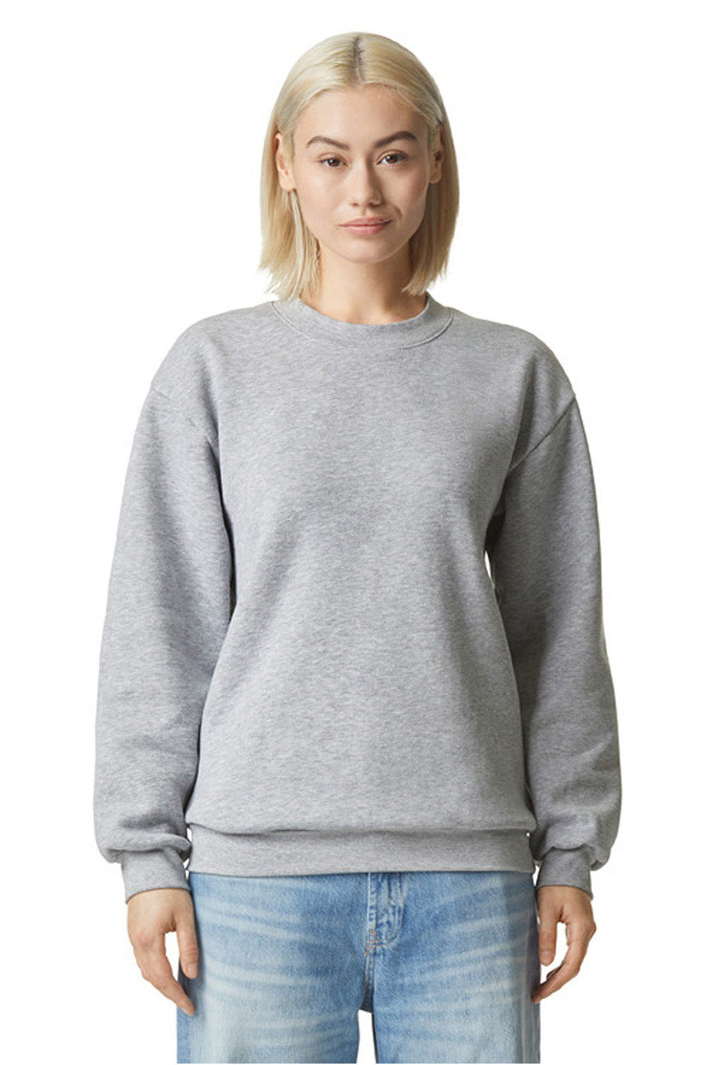 American Apparel RF496 Mens ReFlex Fleece Crewneck Sweatshirt Heather Grey Model Front