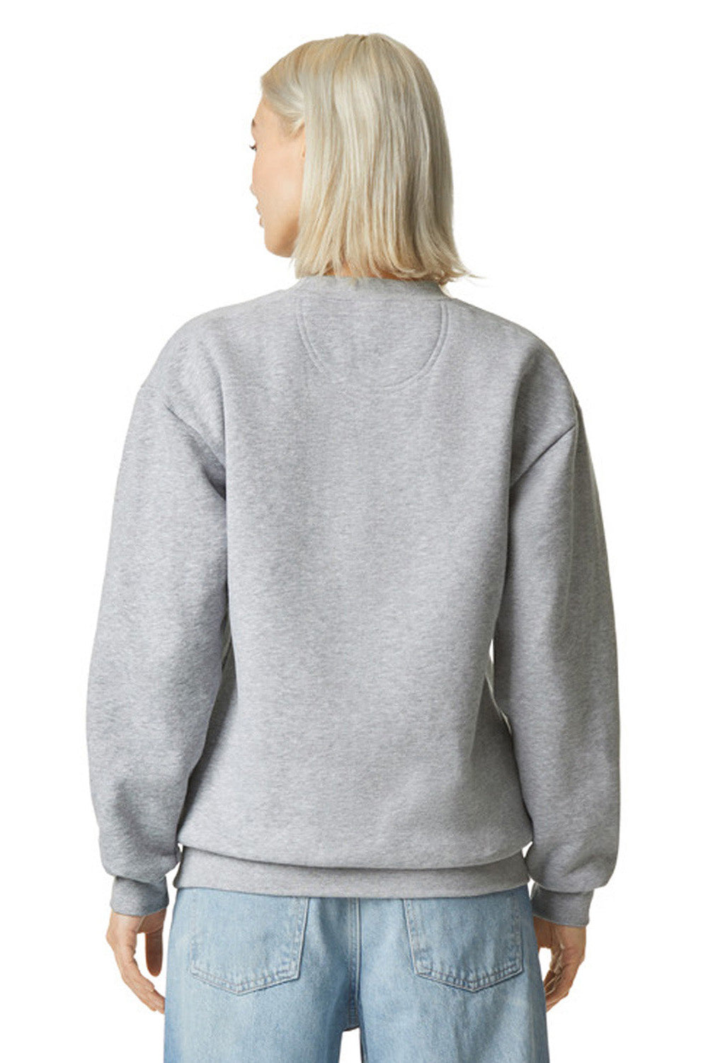 American Apparel RF496 Mens ReFlex Fleece Crewneck Sweatshirt Heather Grey Model Back
