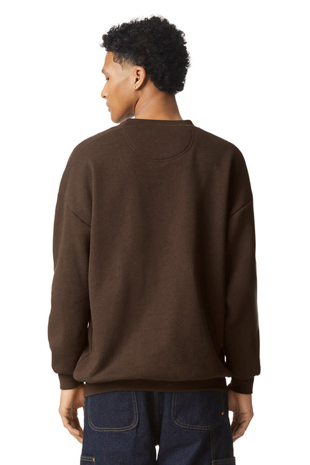American Apparel RF496 Mens ReFlex Fleece Crewneck Sweatshirt Brown Model Back