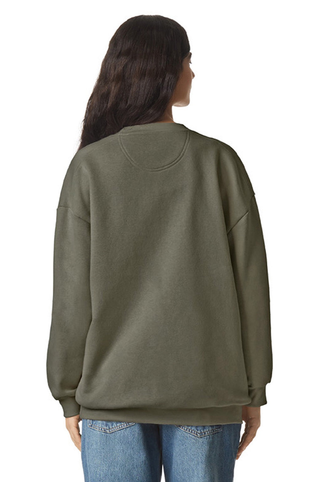 American Apparel RF496 Mens ReFlex Fleece Crewneck Sweatshirt Lieutenant Green Model Back