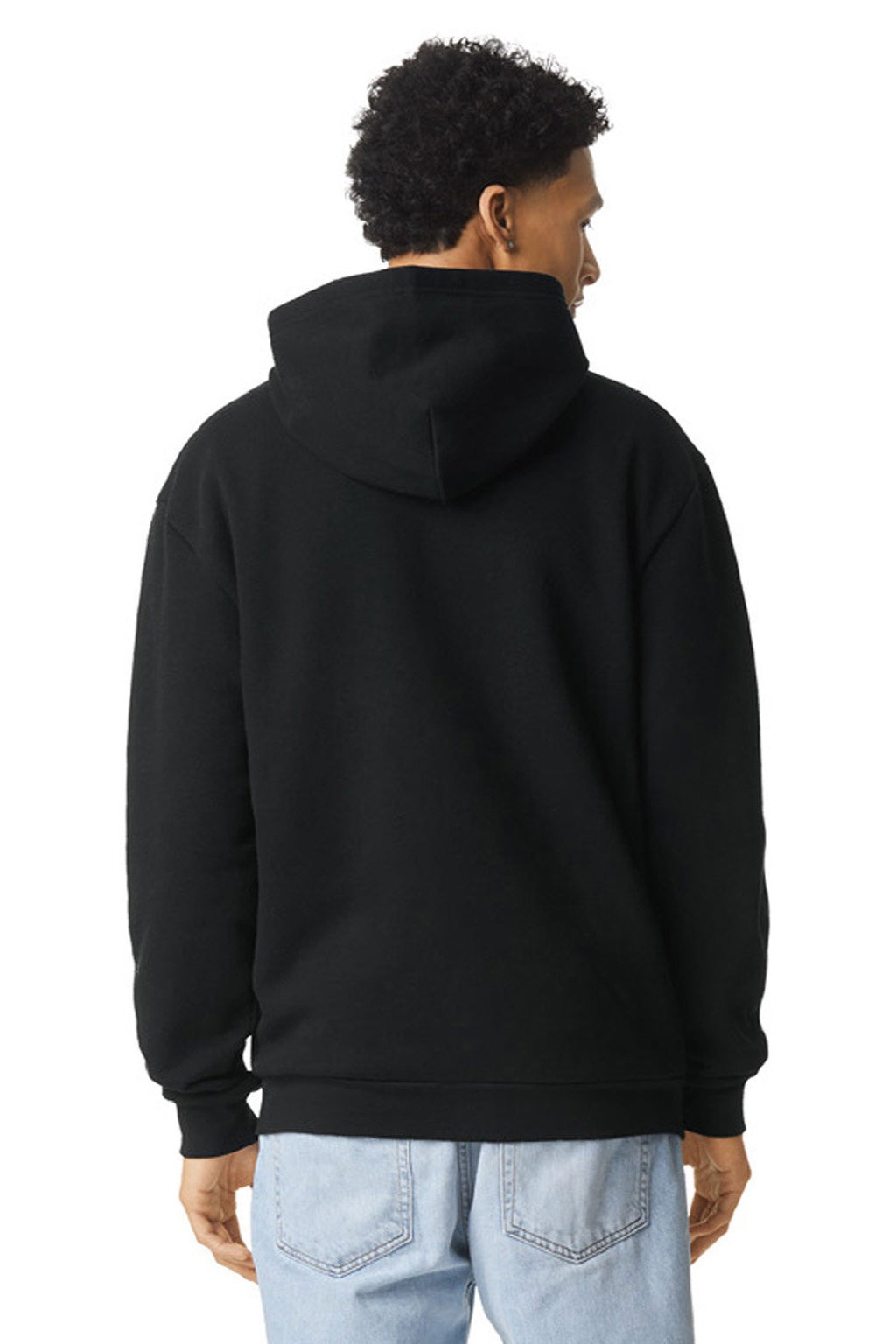 American Apparel RF497 Mens ReFlex Fleece Full Zip Hooded Sweatshirt Hoodie w/ Pockets Black Model Back