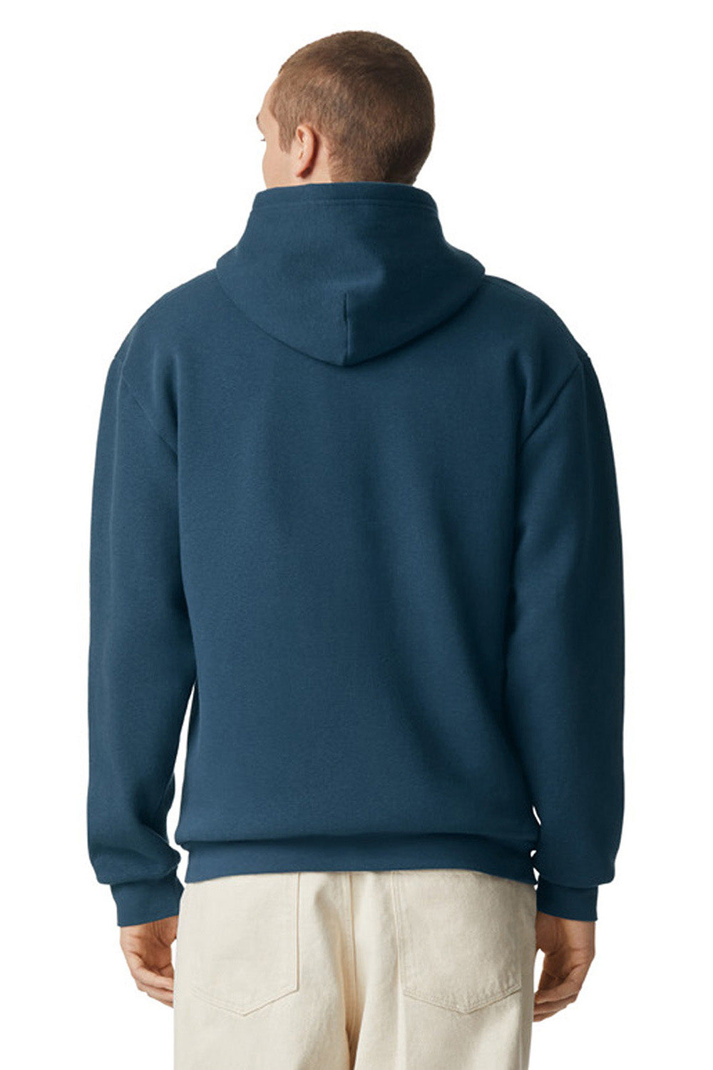American Apparel RF497 Mens ReFlex Fleece Full Zip Hooded Sweatshirt Hoodie Sea Blue Model Back