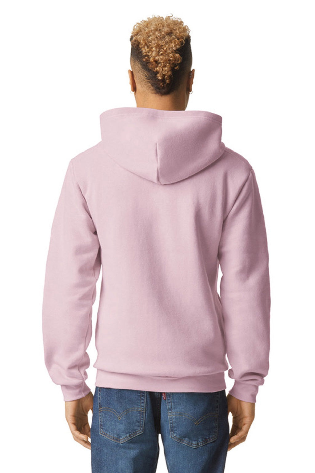 American Apparel RF497 Mens ReFlex Fleece Full Zip Hooded Sweatshirt Hoodie w/ Pockets Blush Pink Model Back