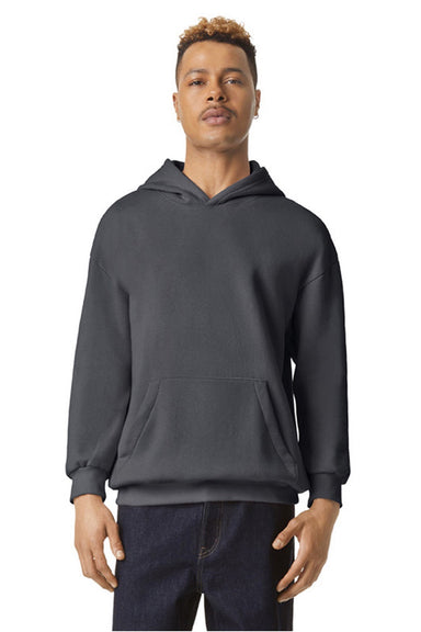 American Apparel RF498 Mens ReFlex Fleece Hooded Sweatshirt Hoodie w/ Pouch Pocket Asphalt Grey Model Front