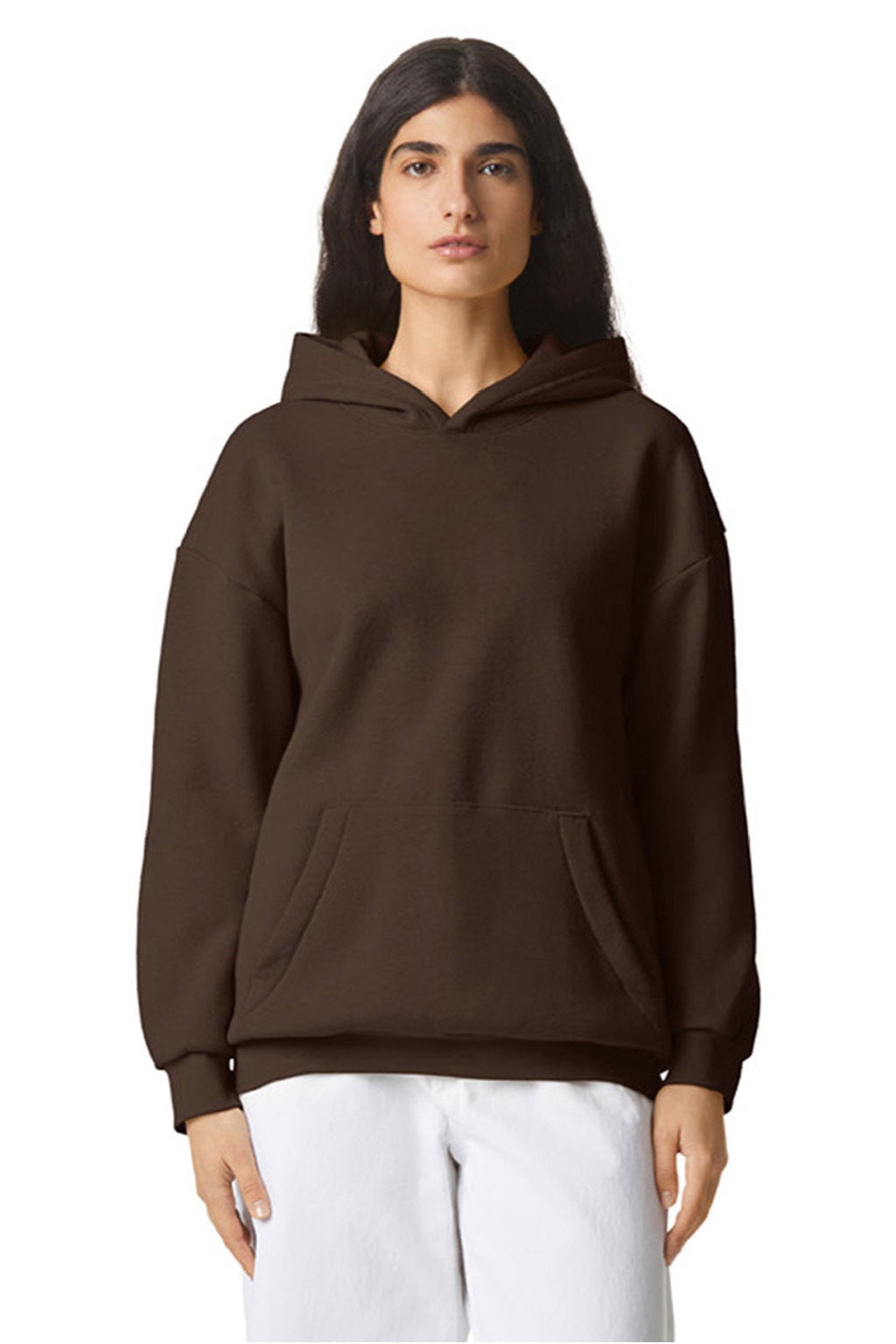 American Apparel RF498 Mens ReFlex Fleece Hooded Sweatshirt Hoodie w/ Pouch Pocket Brown Model Front