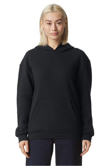American Apparel RF498 Mens ReFlex Fleece Hooded Sweatshirt Hoodie w/ Pouch Pocket Black Model Front