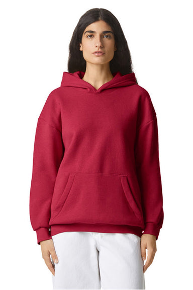 American Apparel RF498 Mens ReFlex Fleece Hooded Sweatshirt Hoodie w/ Pouch Pocket Cardinal Red Model Front