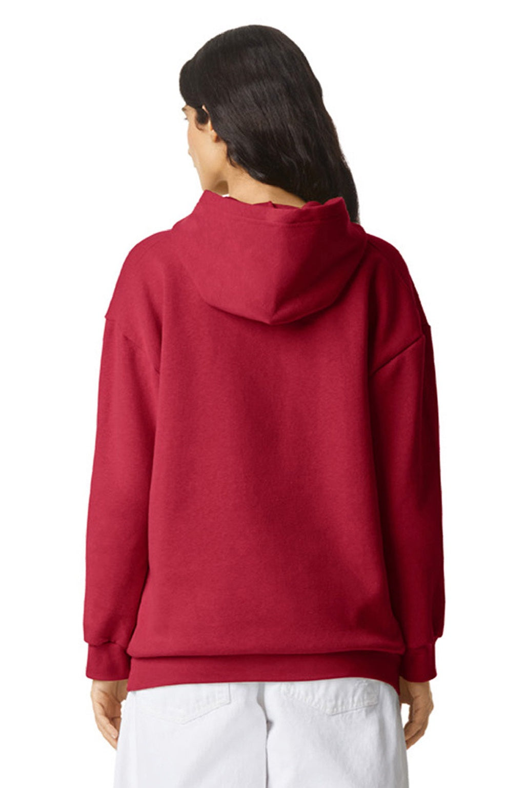 American Apparel RF498 Mens ReFlex Fleece Hooded Sweatshirt Hoodie w/ Pouch Pocket Cardinal Red Model Back