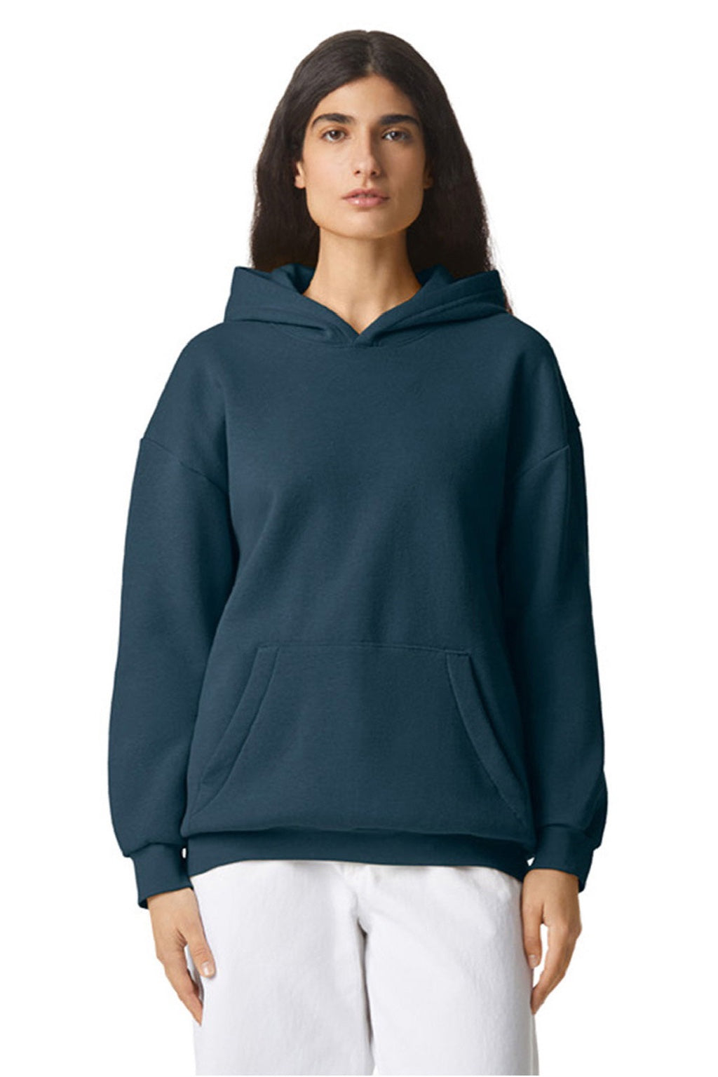 American Apparel RF498 Mens ReFlex Fleece Hooded Sweatshirt Hoodie w/ Pouch Pocket Sea Blue Model Front