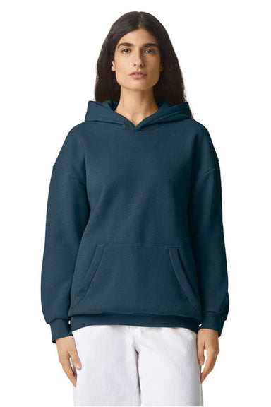 American Apparel RF498 Mens ReFlex Fleece Hooded Sweatshirt Hoodie w/ Pouch Pocket Sea Blue Model Front