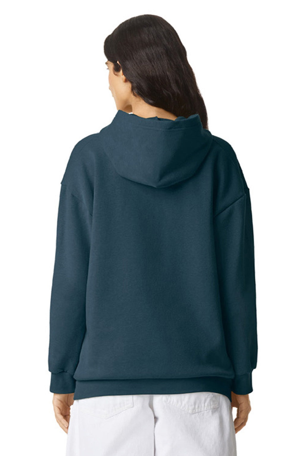 American Apparel RF498 Mens ReFlex Fleece Hooded Sweatshirt Hoodie w/ Pouch Pocket Sea Blue Model Back