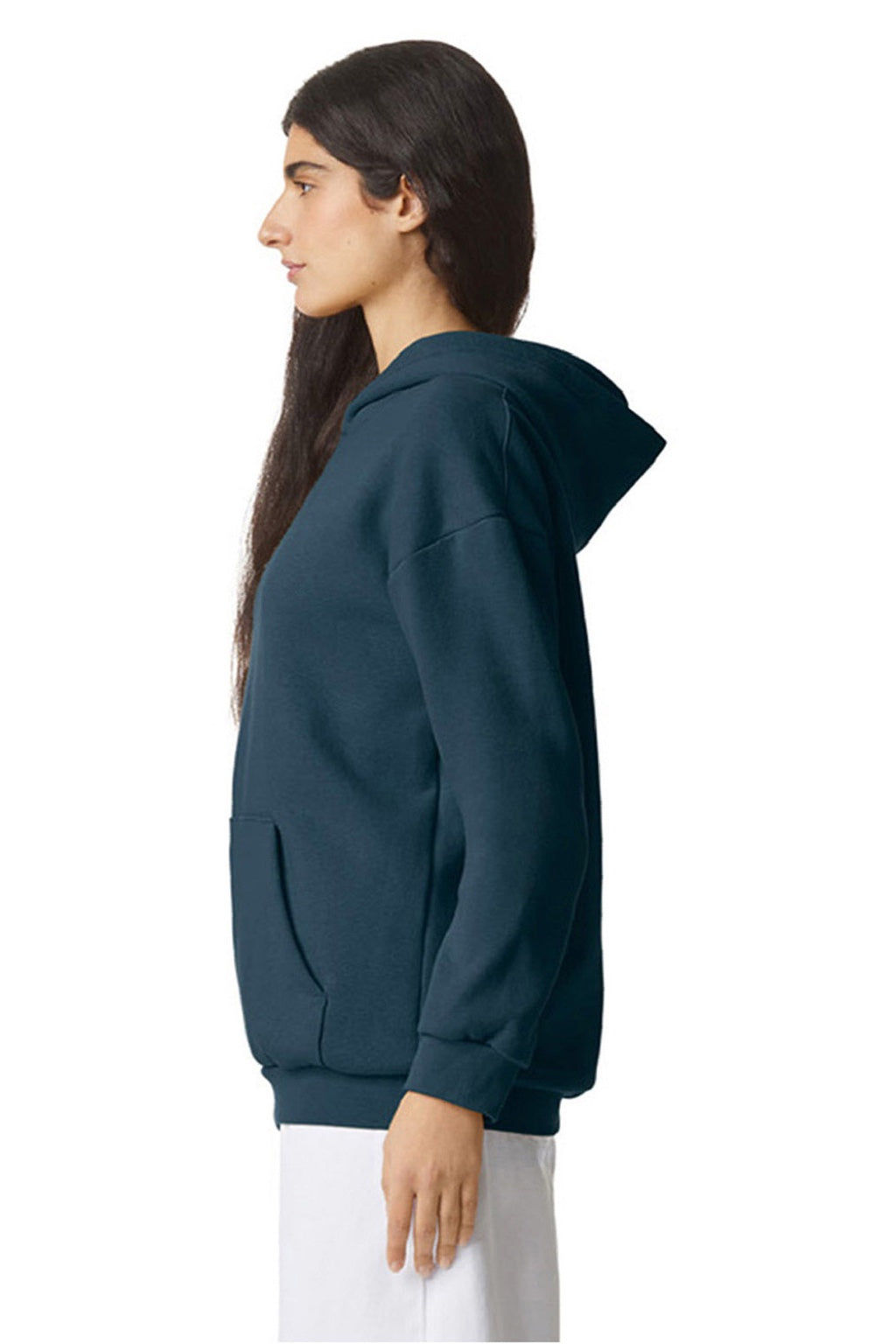 American Apparel RF498 Mens ReFlex Fleece Hooded Sweatshirt Hoodie w/ Pouch Pocket Sea Blue Model Side