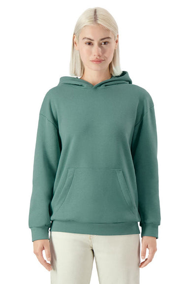 American Apparel RF498 Mens ReFlex Fleece Hooded Sweatshirt Hoodie w/ Pouch Pocket Arctic Green Model Front