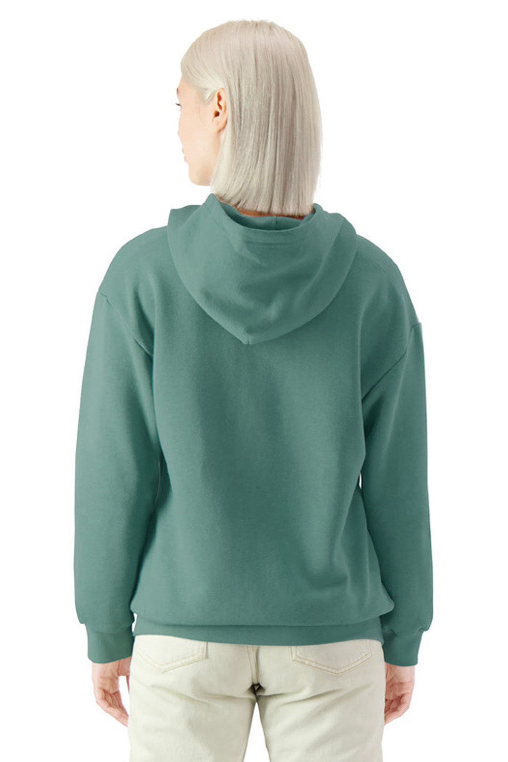 American Apparel RF498 Mens ReFlex Fleece Hooded Sweatshirt Hoodie Arctic Green Model Back