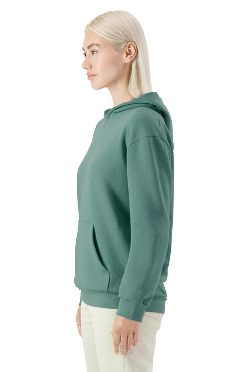 American Apparel RF498 Mens ReFlex Fleece Hooded Sweatshirt Hoodie Arctic Green Model Side