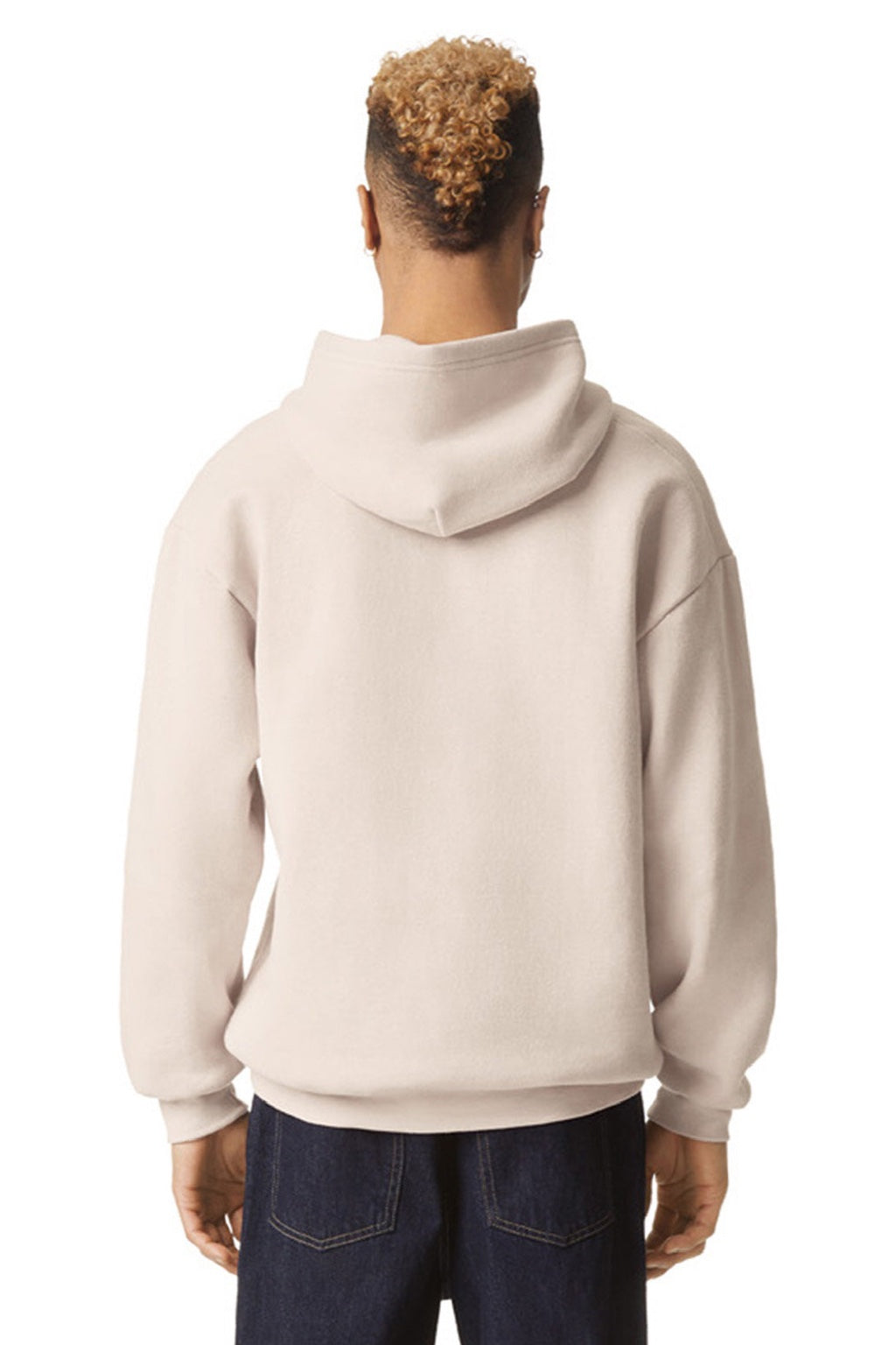 American Apparel RF498 Mens ReFlex Fleece Hooded Sweatshirt Hoodie w/ Pouch Pocket Bone Model Back