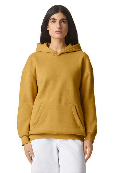 American Apparel RF498 Mens ReFlex Fleece Hooded Sweatshirt Hoodie w/ Pouch Pocket Mustard Model Front
