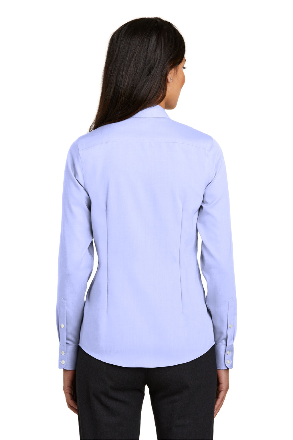 Red House RH250 Womens Pinpoint Oxford Wrinkle Resistant Long Sleeve Button Down Shirt Blue Model Back