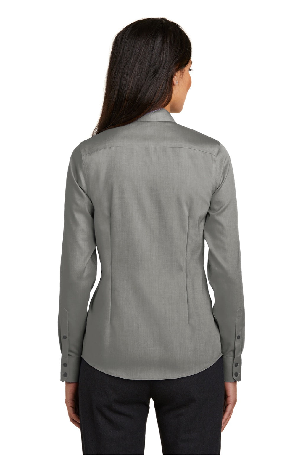 Red House RH250 Womens Pinpoint Oxford Wrinkle Resistant Long Sleeve Button Down Shirt Charcoal Grey Model Back