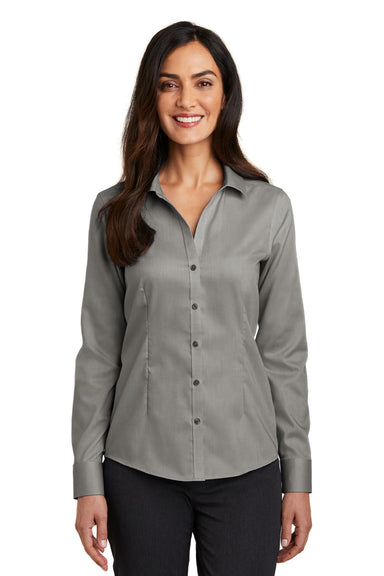Red House RH250 Womens Pinpoint Oxford Wrinkle Resistant Long Sleeve Button Down Shirt Charcoal Grey Model Front