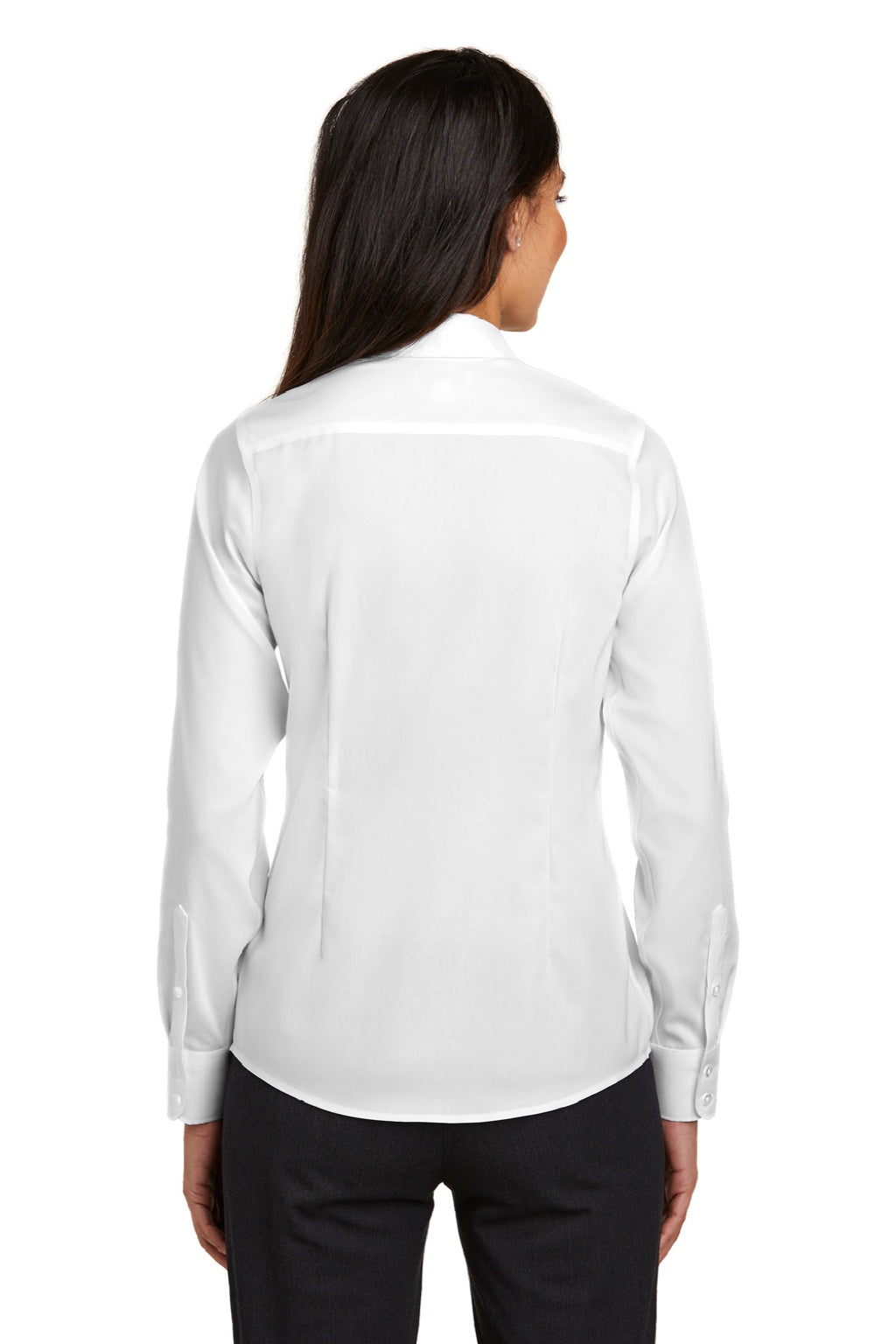 Red House RH250 Womens Pinpoint Oxford Wrinkle Resistant Long Sleeve Button Down Shirt White Model Back