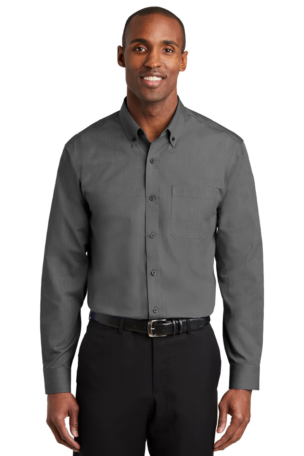 Red House RH370/TLRH370 Mens Nailhead Wrinkle Resistant Long Sleeve Button Down Shirt w/ Pocket Black Model Front
